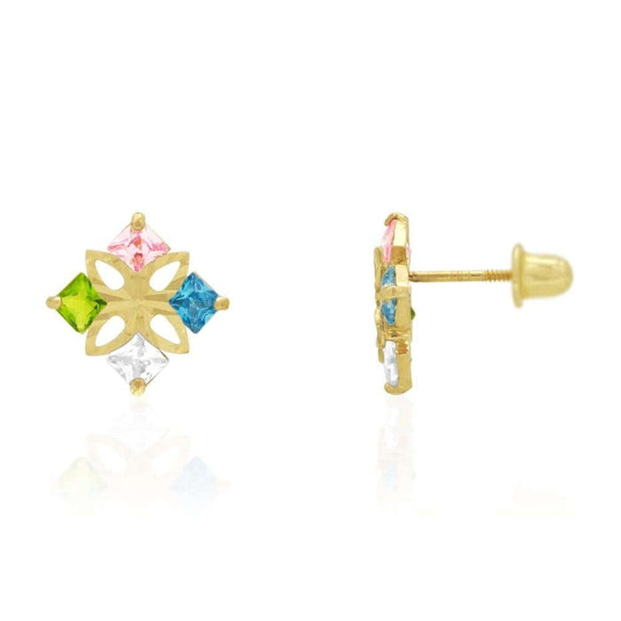 Princess-Cut Multicolor Gemstone Square Screw Back Stud Earrings 14k Yellow Gold