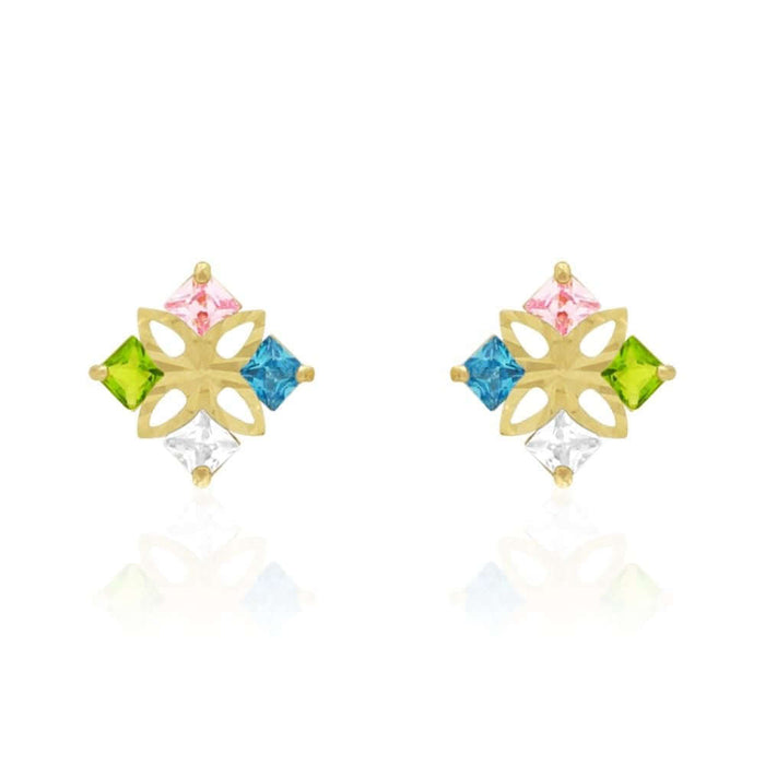 Princess-Cut Multicolor Gemstone Square Screw Back Stud Earrings 14k Yellow Gold