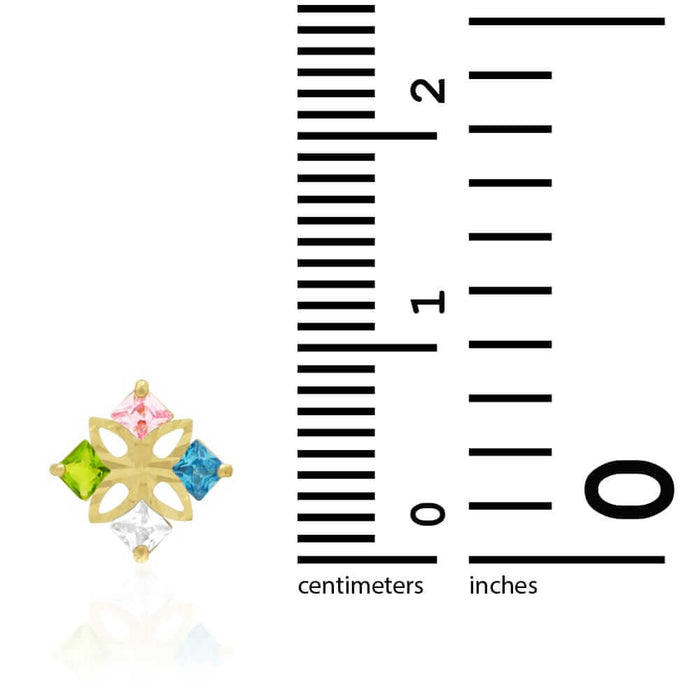 Princess-Cut Multicolor Gemstone Square Screw Back Stud Earrings 14k Yellow Gold