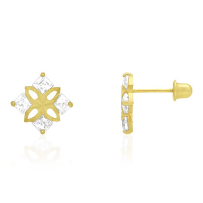 14K Yellow Gold CZ Princess-Cut Square Stud Earrings