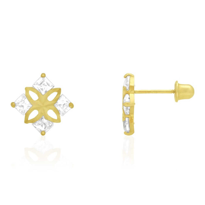 14K Yellow Gold CZ Princess-Cut Square Stud Earrings
