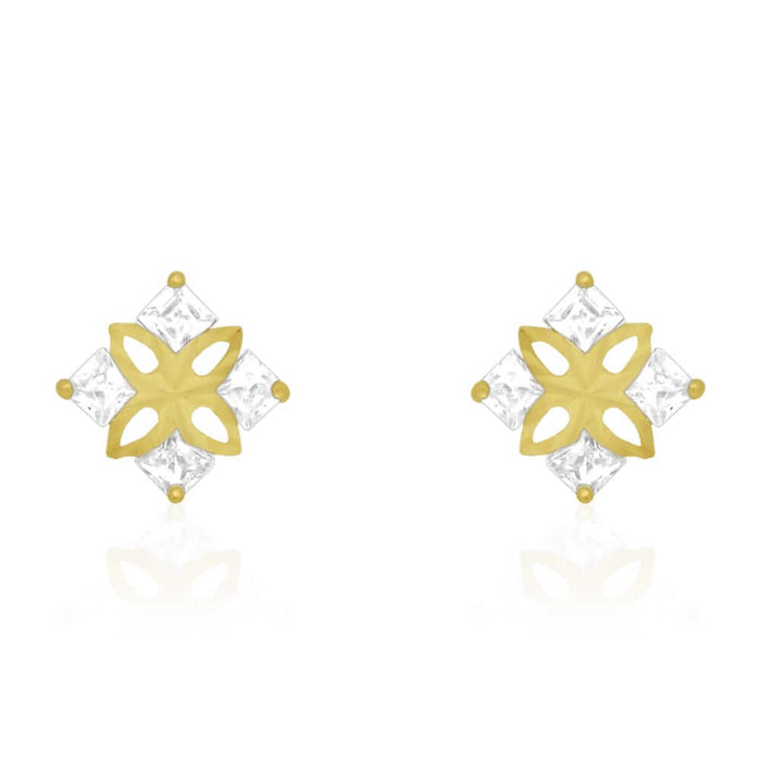 14K Yellow Gold CZ Princess-Cut Square Stud Earrings