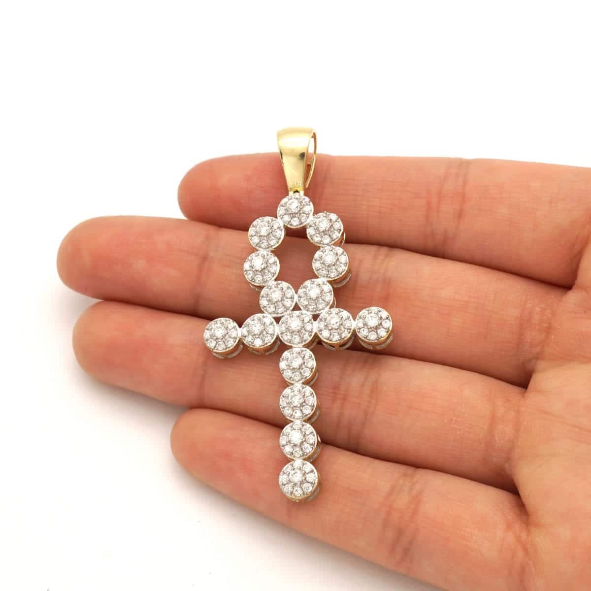 10k Yellow Gold 5Ct CZ Egyptian Ankh Religious Pendant 2.28"