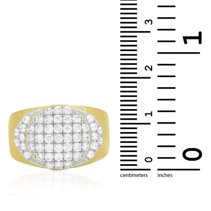 2.20Ct CZ Pave Set Round Signet Men's Ring 10k Yellow Gold