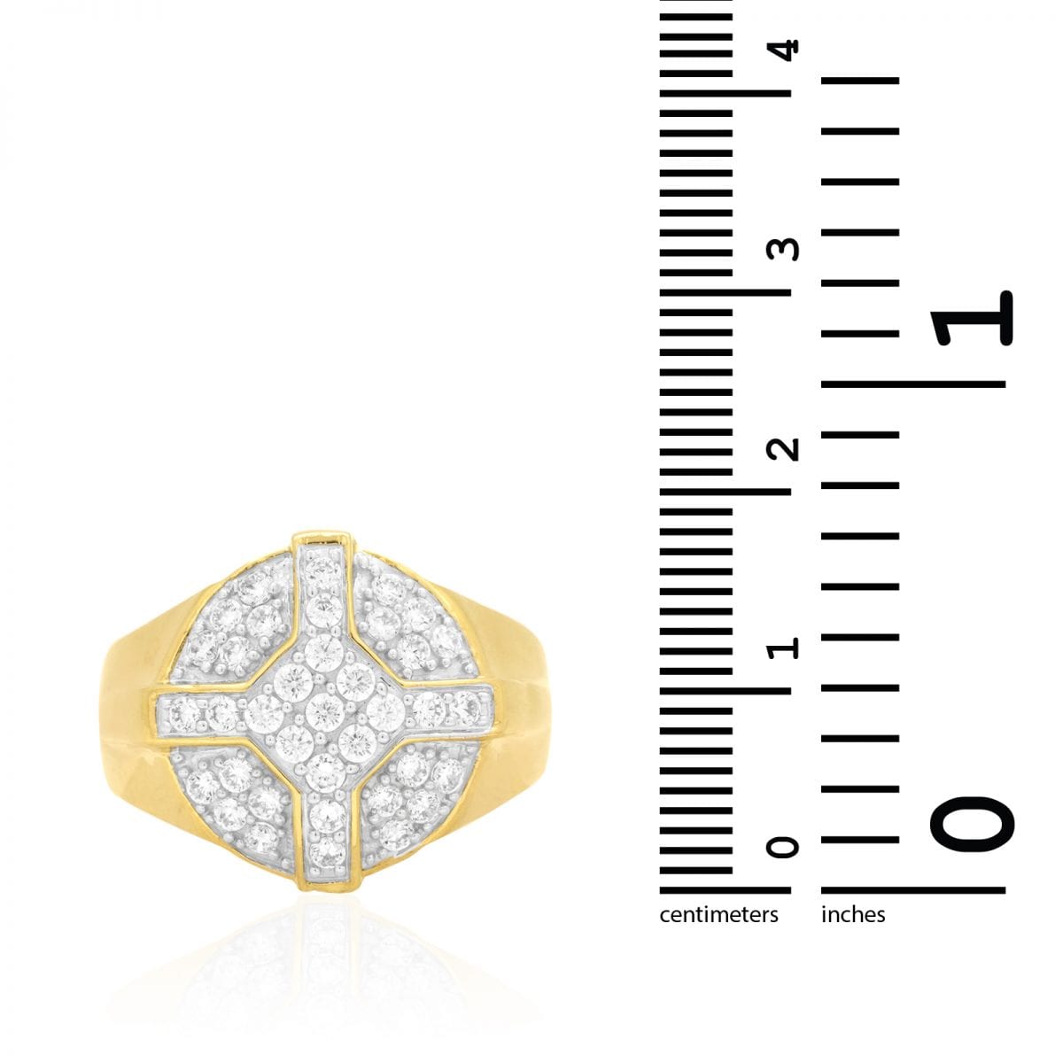 CZ Pave Set 10k Yellow & White Gold Cross Men's Signet Ring