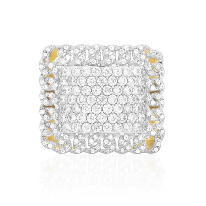 CZ Pave Set 10k Yellow Gold Cuban Halo Signet Men's Ring