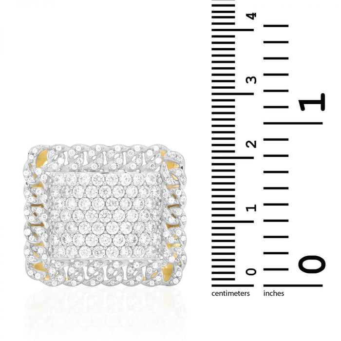 CZ Pave Set 10k Yellow Gold Cuban Halo Signet Men's Ring