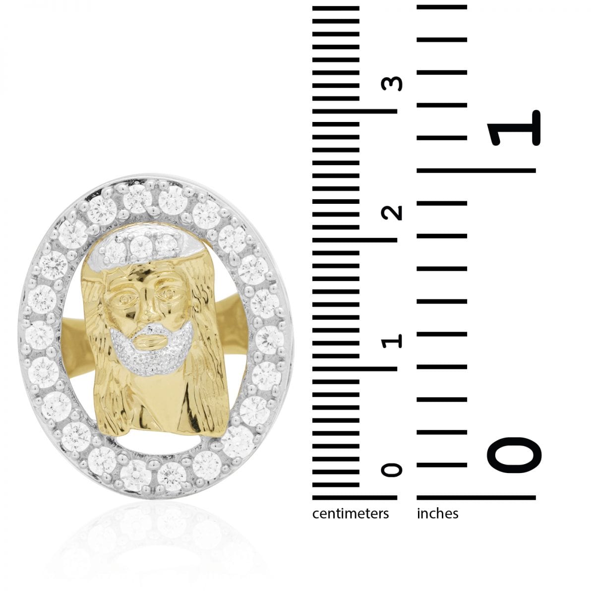 10k Gold Yellow CZ Halo Jesus Head Men's Signet Ring