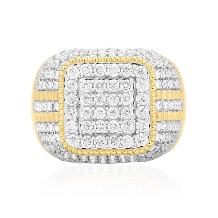 Simulated White Diamond Pave Set 10k Yellow Gold Men's Signet Ring Size 10