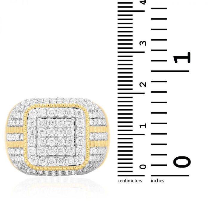 Simulated White Diamond Pave Set 10k Yellow Gold Men's Signet Ring Size 10