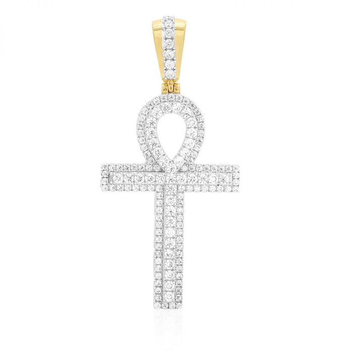 10k Yellow Gold CZ Egyptian Ankh Religious Pendant 2.4"