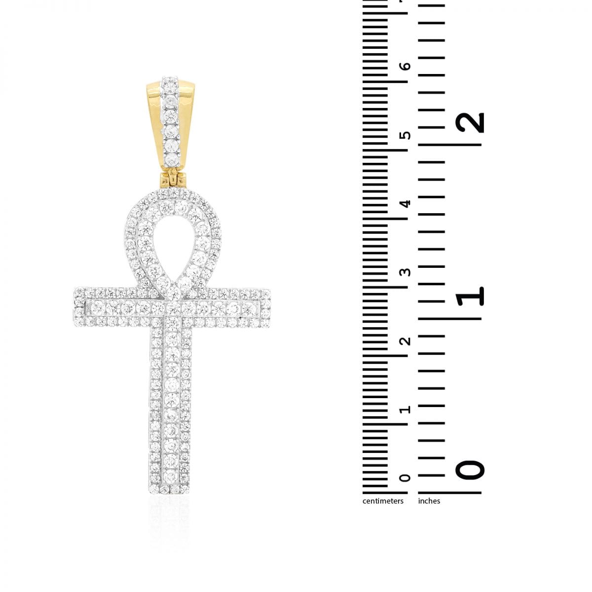 10k Yellow Gold Created Diamond Egyptian Ankh Religious Pendant 2.4"