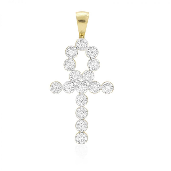 10k Yellow Gold 5Ct CZ Egyptian Ankh Religious Pendant 2.28"