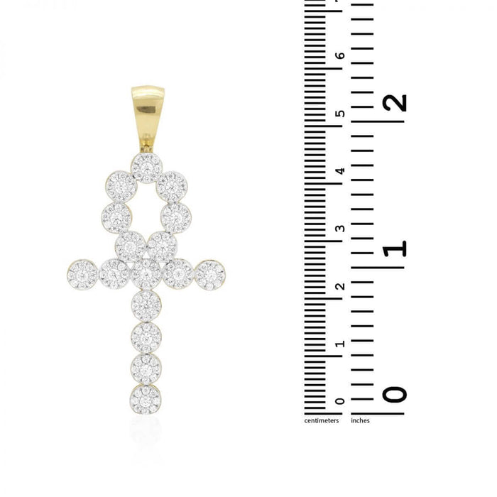10k Yellow Gold 5Ct CZ Egyptian Ankh Religious Pendant 2.28"