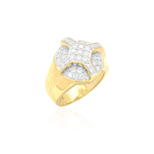 CZ Pave Set 10k Yellow & White Gold Cross Men's Signet Ring