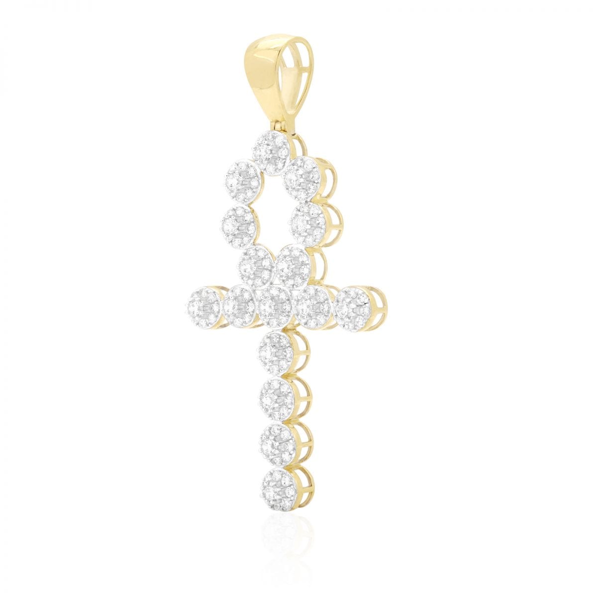 10k Yellow Gold 5Ct CZ Egyptian Ankh Religious Pendant 2.28"