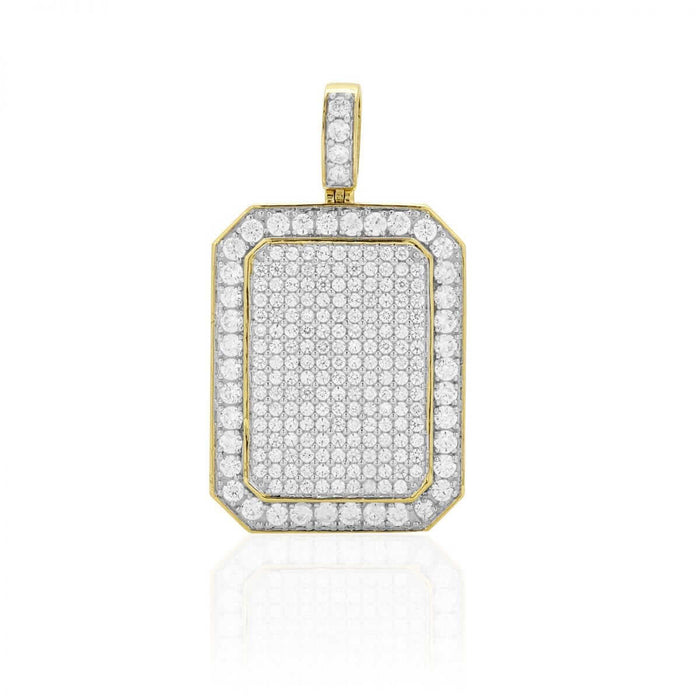 10k Yellow Gold 5Ct CZ Micro Pave Set Emerald Dog Tag Pendant