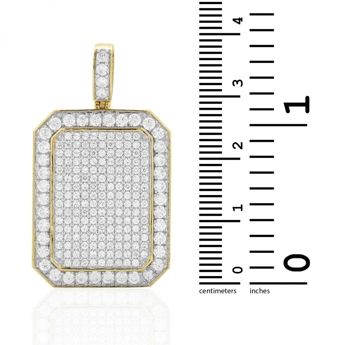 10k Yellow Gold 5Ct Created Diamond Micro Pave Set Emerald Dog Tag Pendant