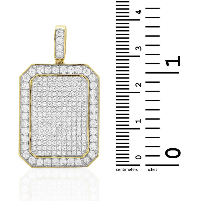 10k Yellow Gold 5Ct CZ Micro Pave Set Emerald Dog Tag Pendant