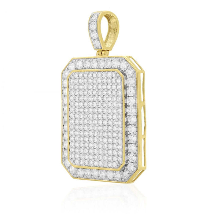 10k Yellow Gold 5Ct CZ Micro Pave Set Emerald Dog Tag Pendant
