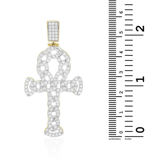 10k Yellow Gold 4Ct CZ Cuban Egyptian Ankh Pendant 2.36"