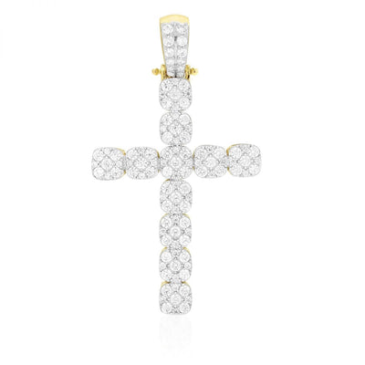 4.70Ct CZ Segmented Pave Cross Pendant 10k Yellow Gold 2.17"