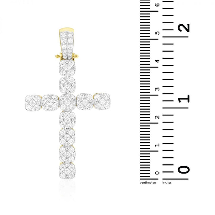 4.70Ct CZ Segmented Pave Cross Pendant 10k Yellow Gold 2.17"