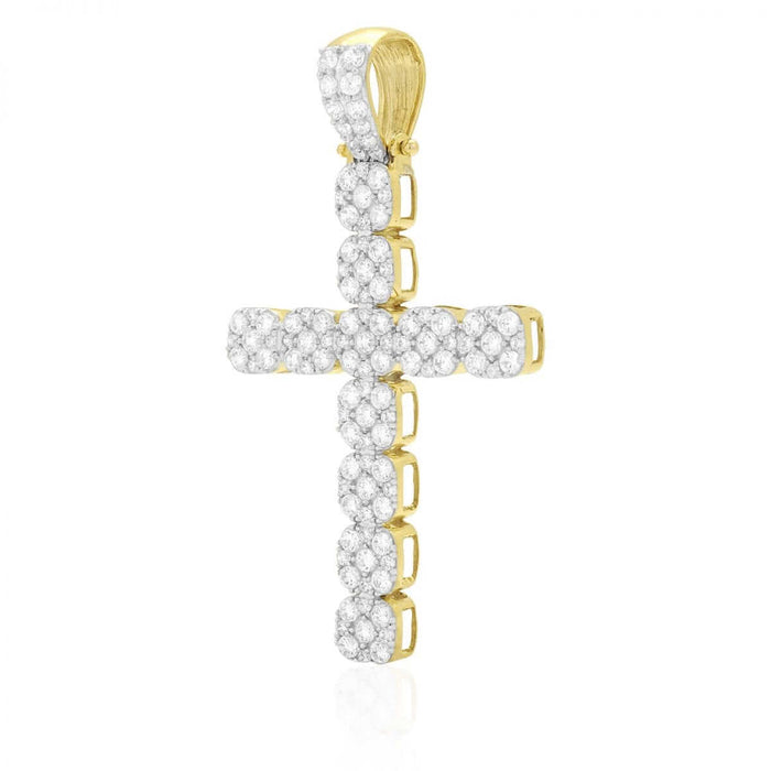 4.70Ct CZ Segmented Pave Cross Pendant 10k Yellow Gold 2.17"