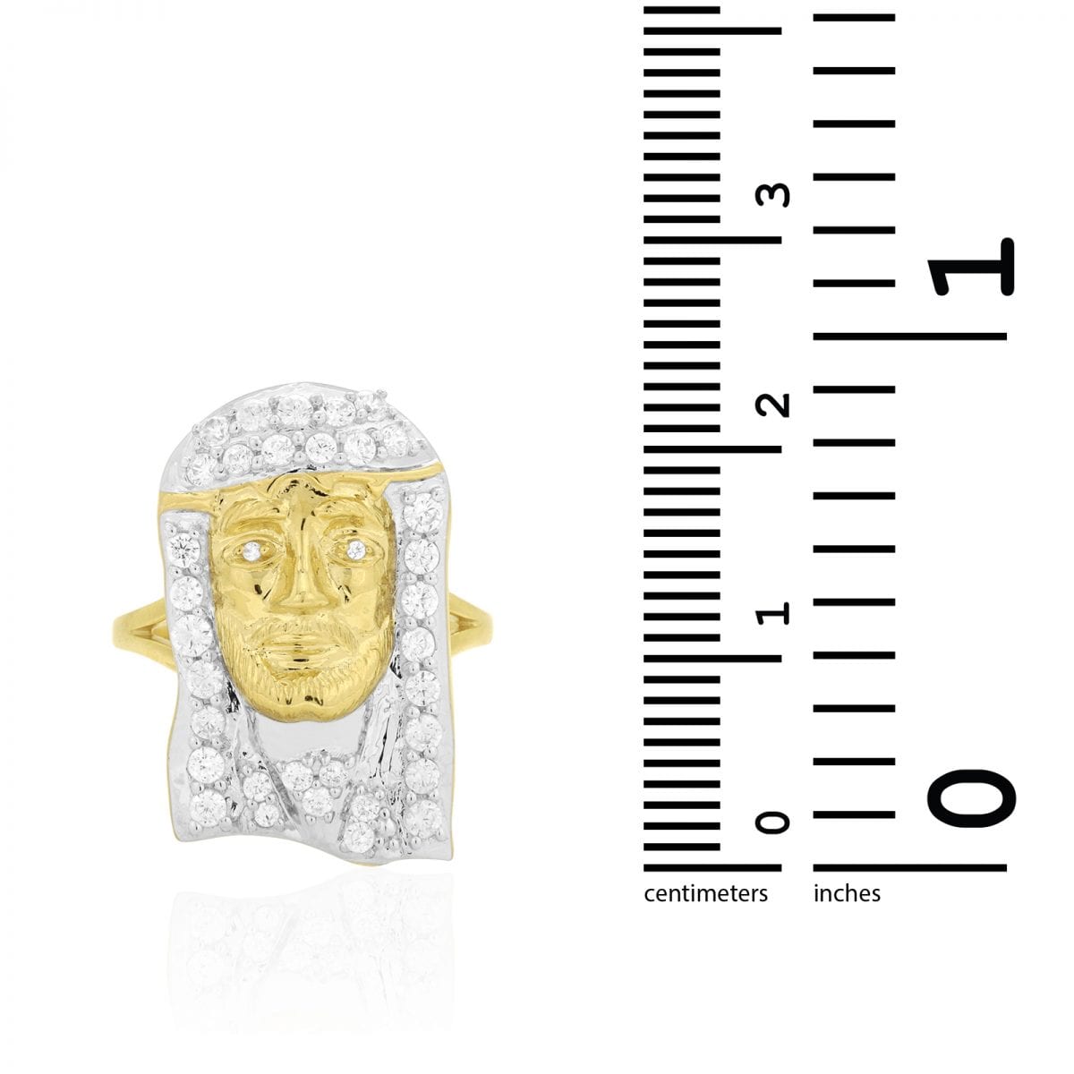 1.70Ct CZ 10k Real Gold Two-Tone White Yellow Pave Jesus Head Religious Ring
