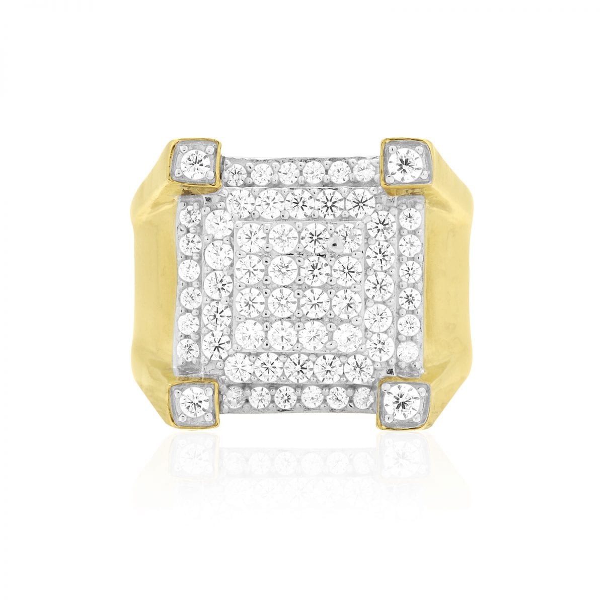 10k Gold Yellow White 3.20Ct CZ Pave Set Men's Signet Ring