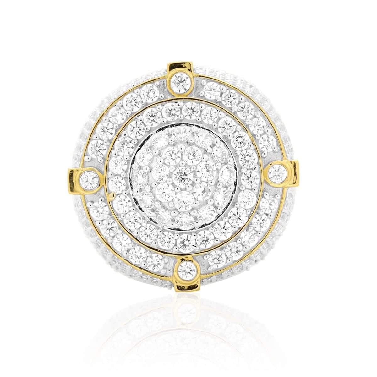 10k Yellow & White Gold 7Ct CZ Micro Pave Round Men's Signet Ring