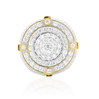 10k Yellow & White Gold 7Ct CZ Micro Pave Round Men's Signet Ring