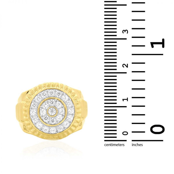 10k Yellow & White Gold 1.30Ct CZ Pave Round Men's Signet Ring