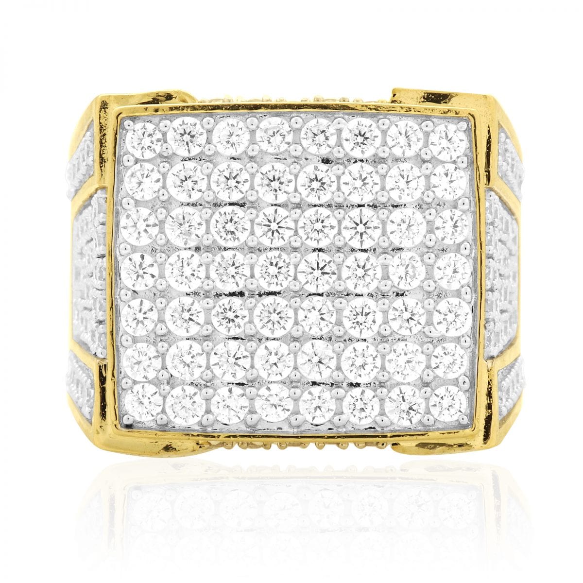 5Ct CZ Micro Pave Men's Signet Ring 10k Yellow Gold