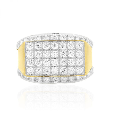 10k Gold Yellow & White Created Diamond Pave Set Men's Signet Ring Sizable
