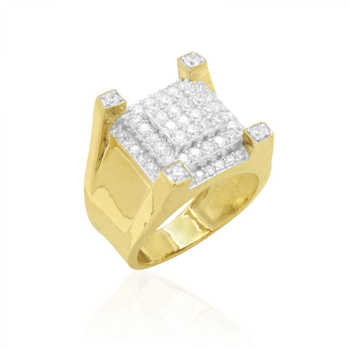 10k Gold Yellow White 3.20Ct CZ Pave Set Men's Signet Ring