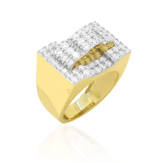 10k Yellow & White Gold 5Ct Created Diamond Pave Set Men's Signet Ring