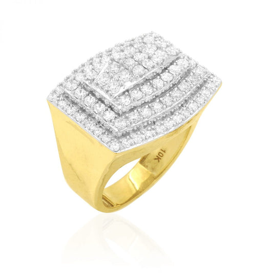 10k Yellow and White Gold 4Ct Created Diamond Pave Set Men's Signet Ring