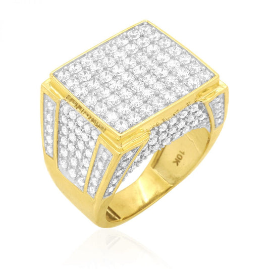 5Ct CZ Micro Pave Men's Signet Ring 10k Yellow Gold
