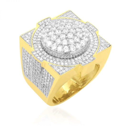 10k Yellow Gold CZ Micro Pave Men's Signet Ring Sizable