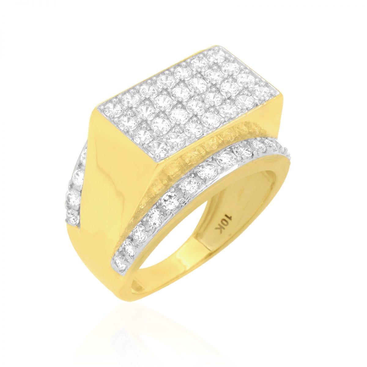 10k Gold Yellow & White Created Diamond Pave Set Men's Signet Ring Sizable