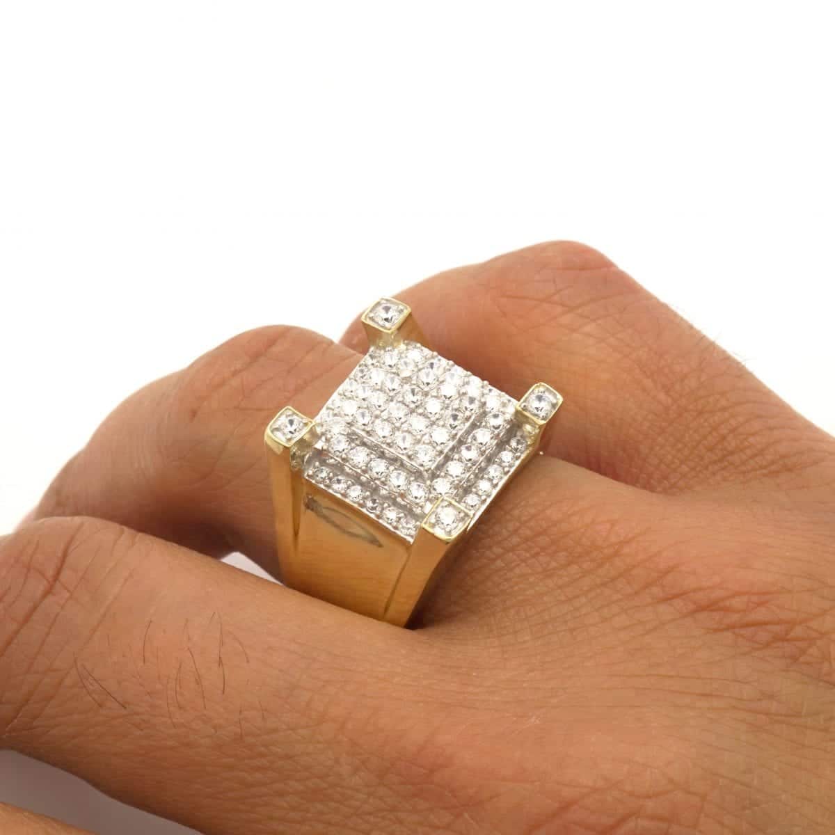 10k Gold Yellow White 3.20Ct CZ Pave Set Men's Signet Ring