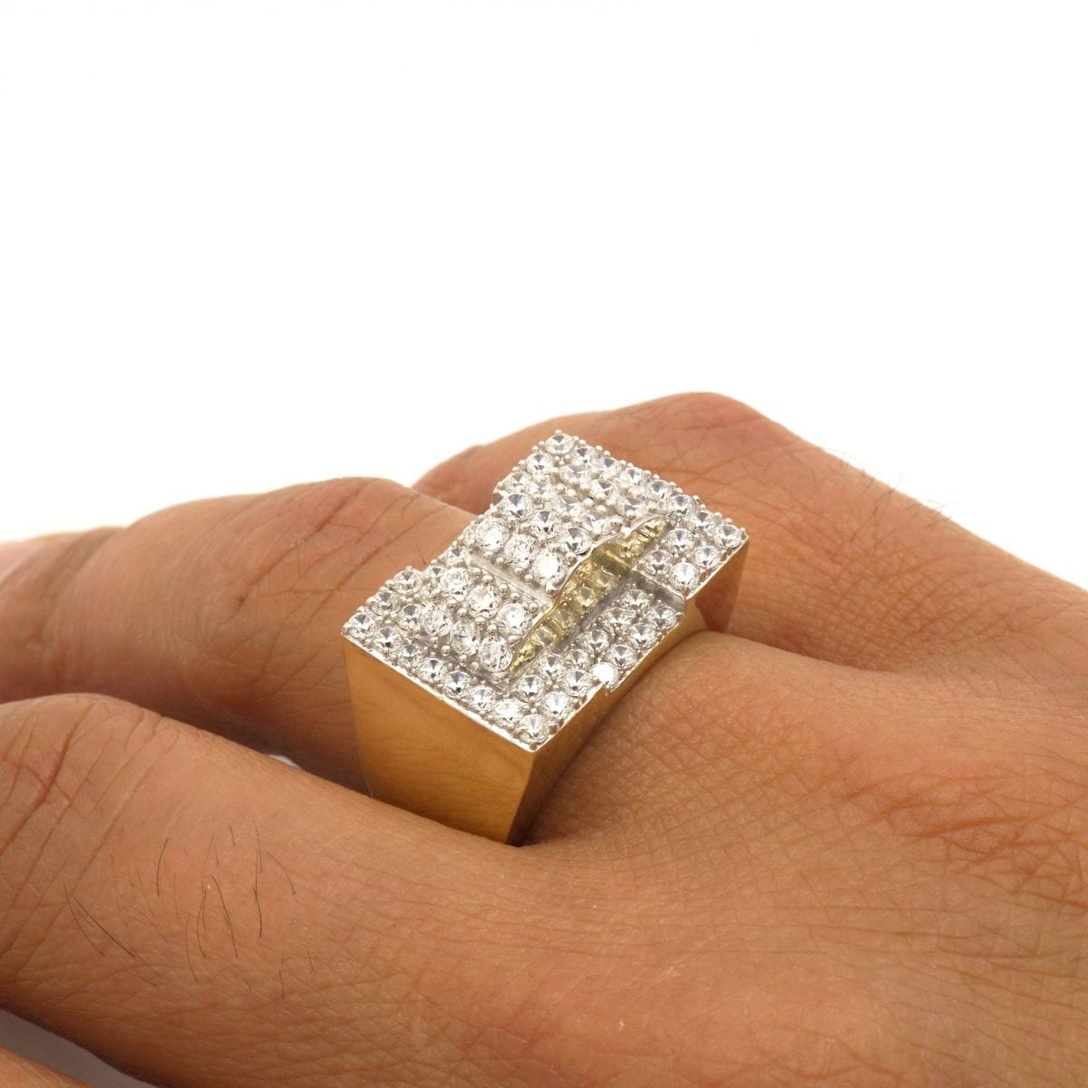 10k Yellow & White Gold 5Ct Created Diamond Pave Set Men's Signet Ring