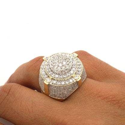 10k Yellow & White Gold 7Ct CZ Micro Pave Round Men's Signet Ring