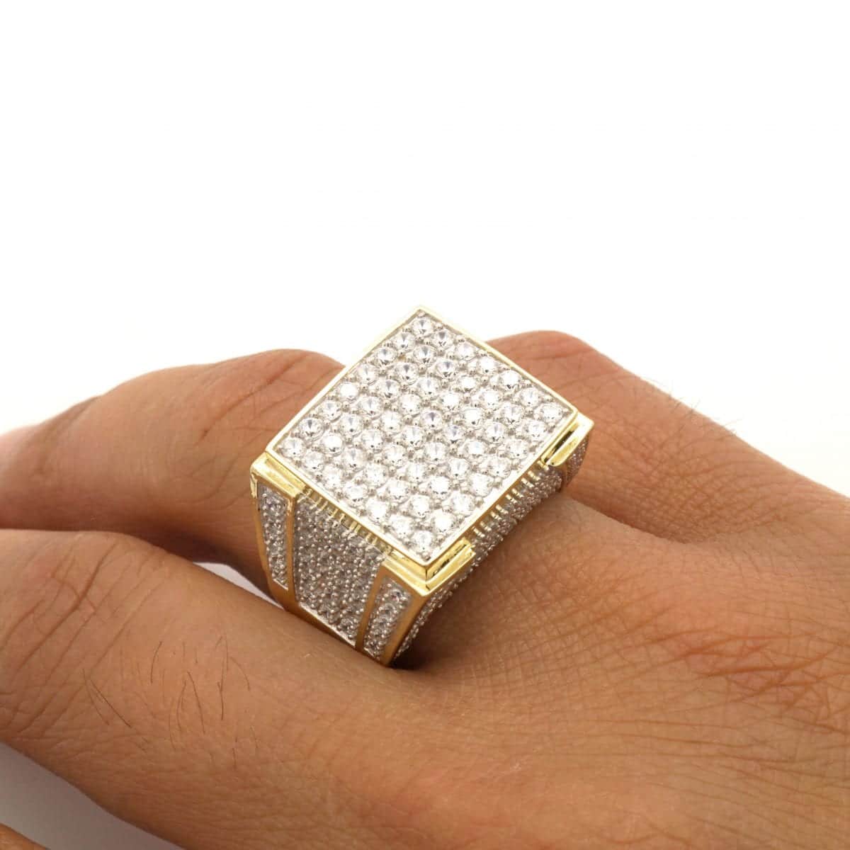 5Ct CZ Micro Pave Men's Signet Ring 10k Yellow Gold