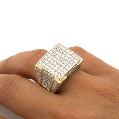 5Ct CZ Micro Pave Men's Signet Ring 10k Yellow Gold