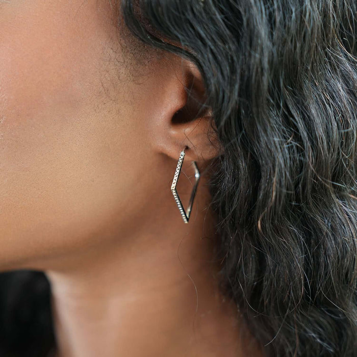 14K Gold Diamond - Cut Square Hoop Earrings 31mm - WJD Exclusives