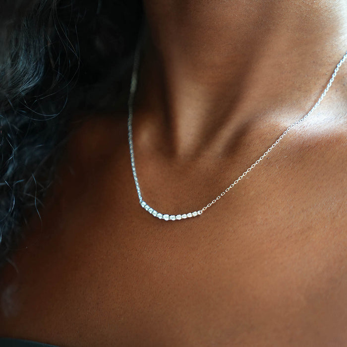 Sterling Silver 0.50CT CZ Curved Graduated Cable Necklace 18"