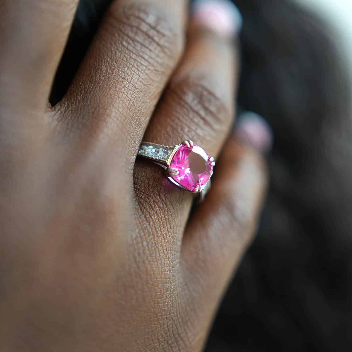 14k Gold White Cushion-Cut CZ Solitaire Engagement Ring