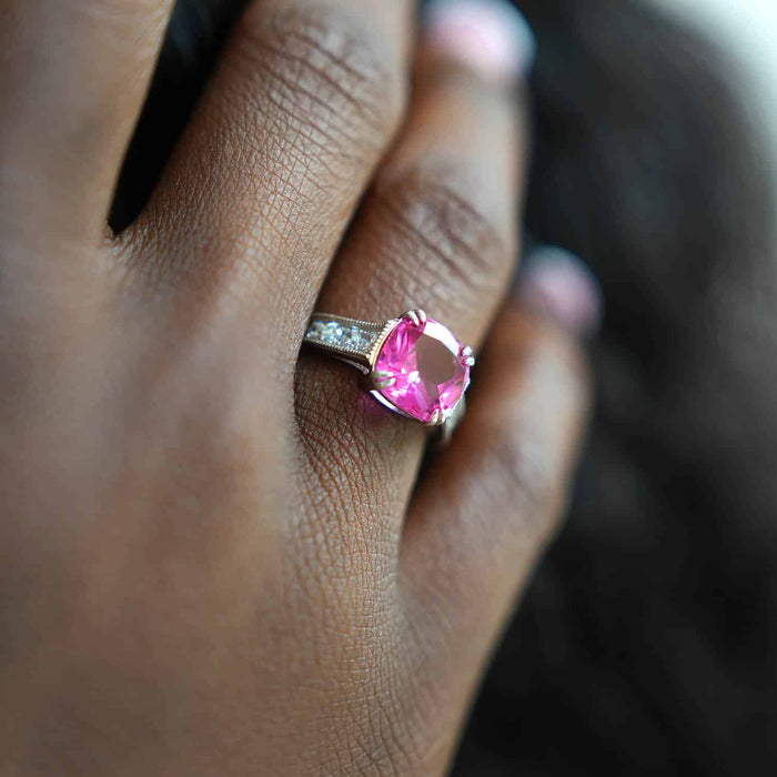 14k Gold White Cushion-Cut CZ Solitaire Engagement Ring